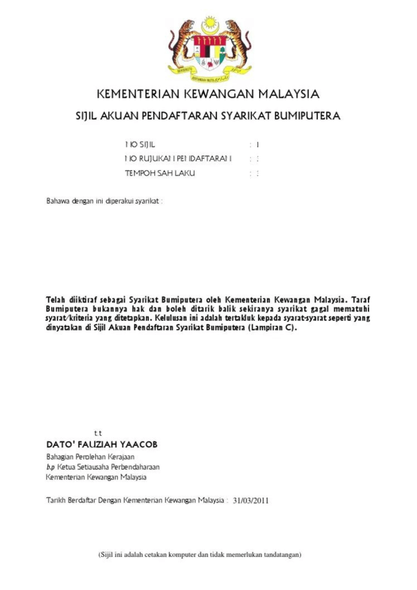 Jom Daftar Sijil Taraf Bumiputera